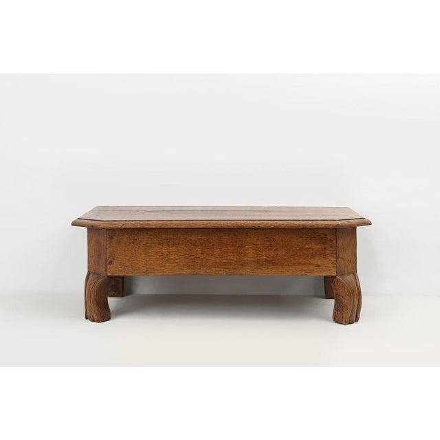 Mid-Century Modern Rustic Low Church Stool in Oak, France, 1900 For Sale - Image 3 of 14