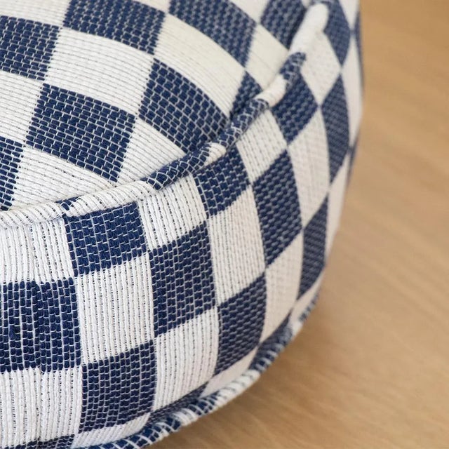 French Blue Checkered Circle Pillow For Sale - Image 3 of 7