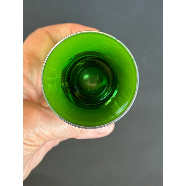 Vintage Green Glass Vase With Silver Overlay For Sale - Image 9 of 11