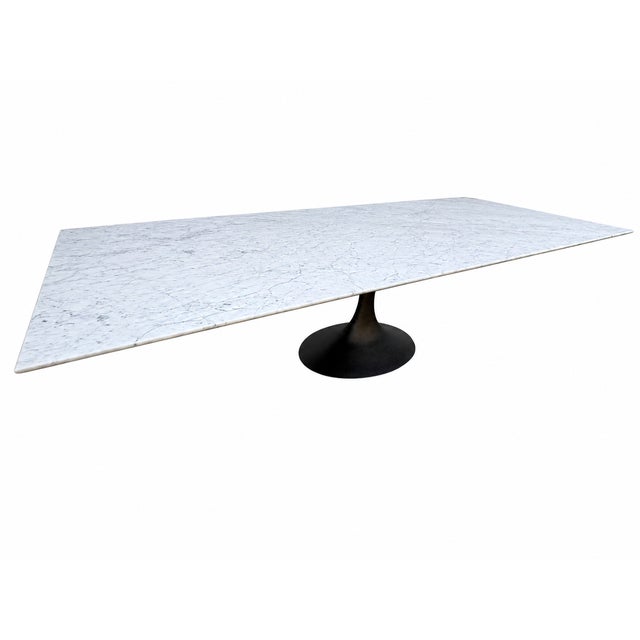 Rh Aero Stone Rectangular Dining Table – 120" | Italian Carrara Marble Top | Cast Iron Pedestal Base For Sale - Image 9 of 18