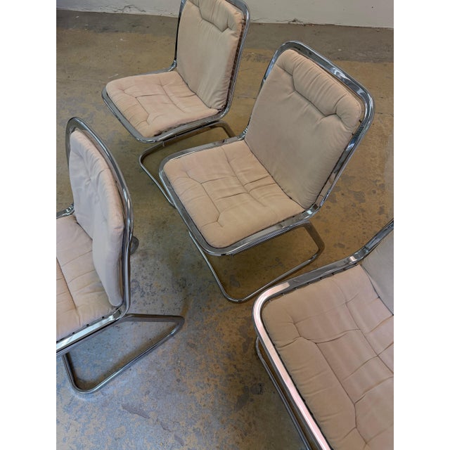 Chrome Cantilever Chairs with Cream Seat Cushions by Gastone Rinaldi for Rima, Set of 4 For Sale - Image 9 of 11