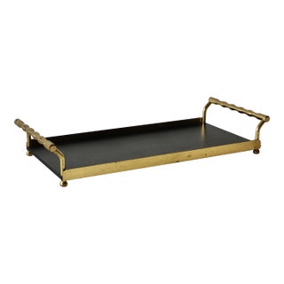 1980s Maison Bagues Style Faux Bamboo Brass Handles Rectangular Serving Tray For Sale