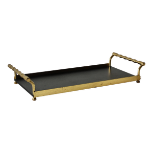 1980s Maison Bagues Style Faux Bamboo Brass Handles Rectangular Serving Tray