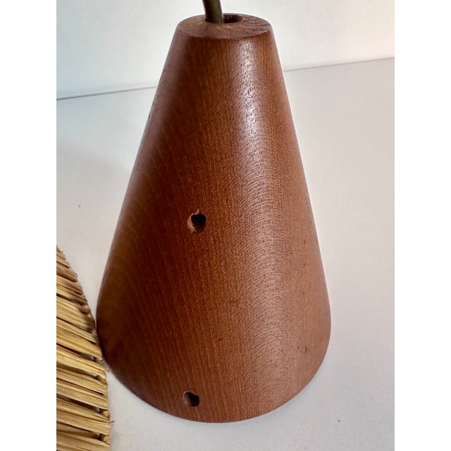 Conical Hanging Lamp in Teak Covered with Straw Weave from Temde Leuchten, 1950s For Sale - Image 15 of 18