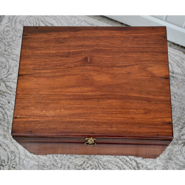 Vintage Heavy Small Traditional Style Solid Mahogany Trunk W/Lion Hardware For Sale In Philadelphia - Image 6 of 12