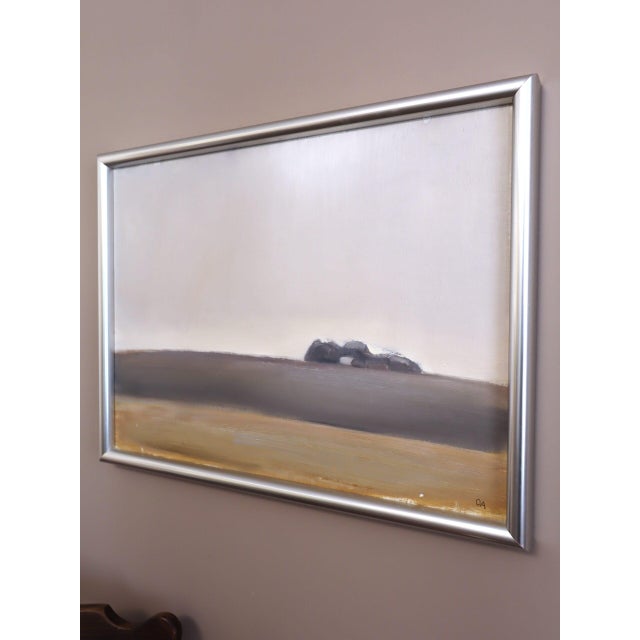 Mid-Century Modern 'Distant Trees' Vintage Original Swedish Abstract Landscape Oil Painting, Framed For Sale - Image 4 of 13