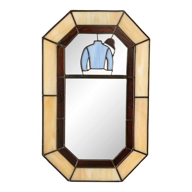 Octagonal Leaded Glass Mirror W/ C. V. Whitney Silks For Sale