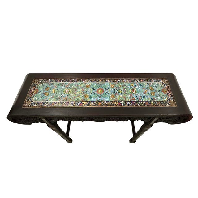Antique Chinese Hardwood Altar Table With Cloisonne Inlay on Top and Legs For Sale In Los Angeles - Image 6 of 12