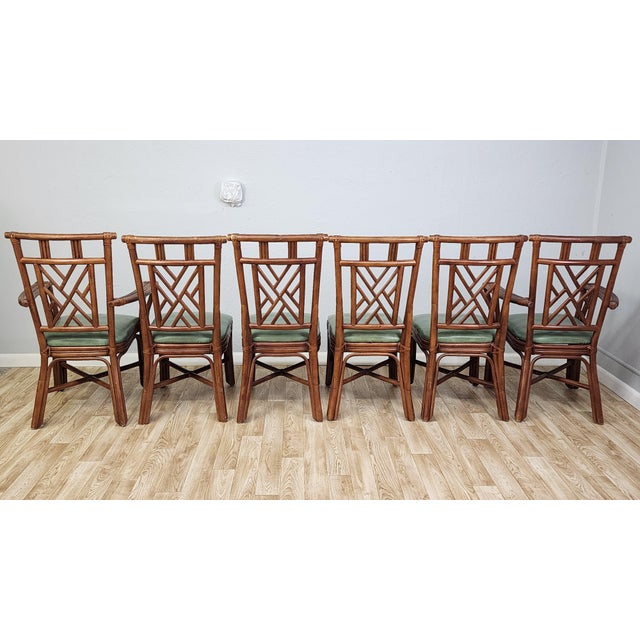 Mid-Century Modern 1970s Vintage Rattan Chinese Chippendale Chairs - Set of 6 For Sale - Image 3 of 12