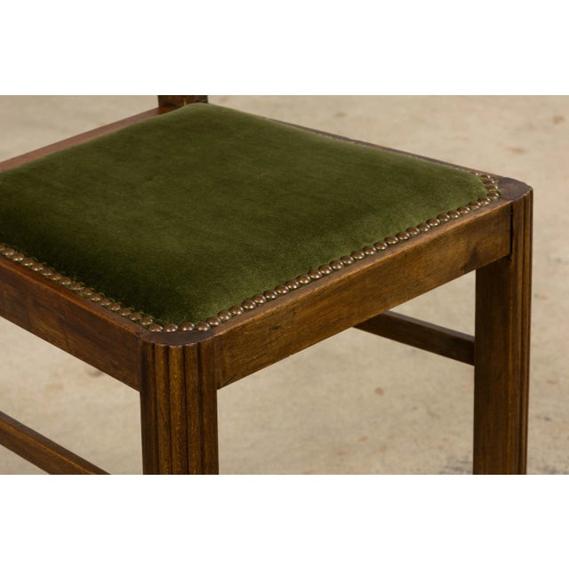 1930s French Art Deco Maple Dining Chairs W/ Olive Green Velvet - Set of 6 For Sale - Image 13 of 18