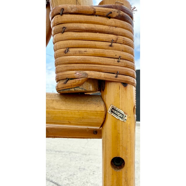 Brown Pair of 1970's Arched Bamboo Etageres With Wood Shelves Made in Spain For Sale - Image 8 of 9