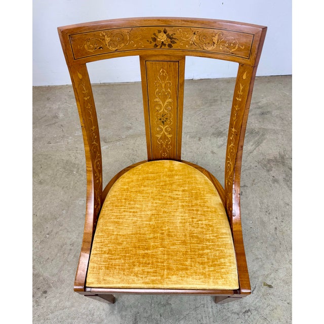 Antique 19th Century Inlaid French Empire Biedermeier Gondola Style Side Chairs For Sale - Image 9 of 12