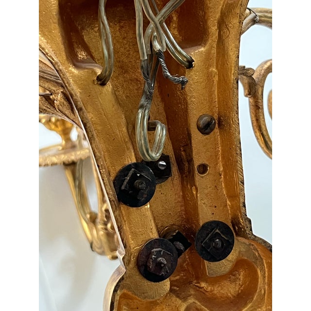 Antique Large 3 Light French Gold Gilt Bronze Pair Wall Sconces Figural Heads With Horn For Sale - Image 9 of 12