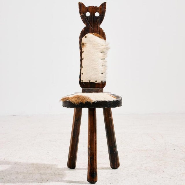 Vintage Hand-Crafted Chair with Cowhide, 1970s For Sale - Image 4 of 13