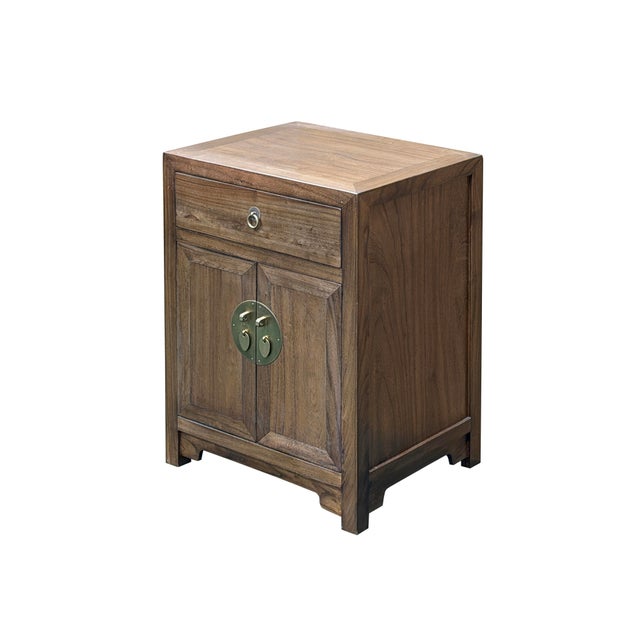 Asian Oriental Simple Natural Wood Brown Drawer End Table Nightstand For Sale - Image 3 of 16