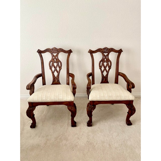 Regency House Chippendale Carved Kensington Hall Vintage Set of Four Arm Chairs Dining/Accent. For Sale In Denver - Image 6 of 18