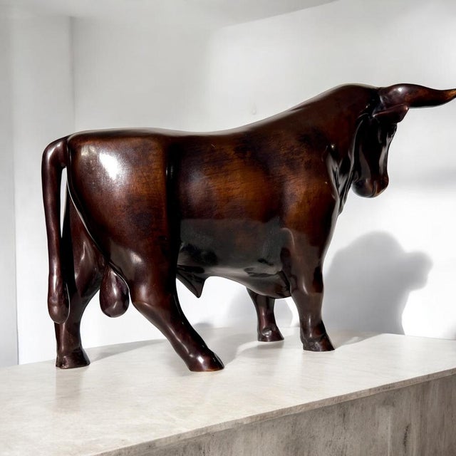 Brown Patinated Bronze Sculpture of Bull For Sale - Image 9 of 14