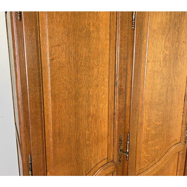 Brown Vintage French Louis XVI Style Carved Oak 4-Door Wardrobe For Sale - Image 8 of 14