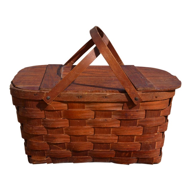 Mid 20th Century Picnic Basket by Wov-N-Wood by Jerywil For Sale
