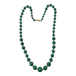 Mid 20th Century Green Nephrite Jade and Goldtone Spacer Beaded Necklace - 23"