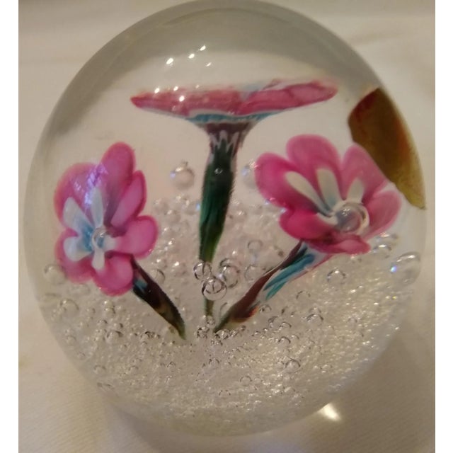 Vintage Pink Daisy Murano Blown Glass Paperweight For Sale - Image 4 of 8