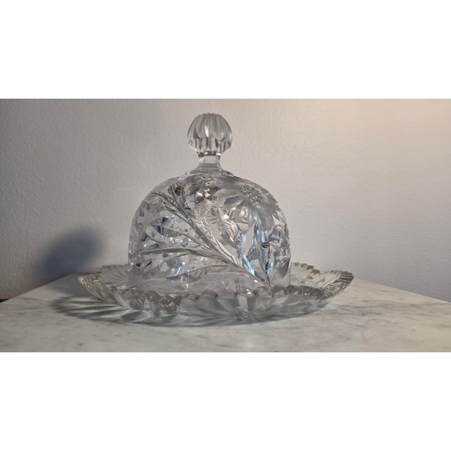 Vintage Imperial Glass Cosmos-Pattern Crystal Covered Butter Dish For Sale - Image 10 of 16