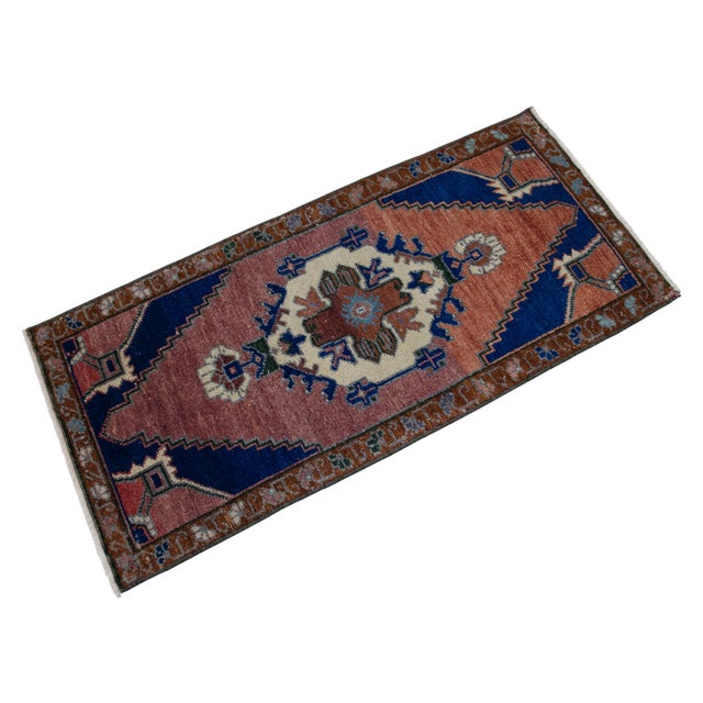1970s Hand Knotted Turkish Small Rug Decorative Mat for Bathroom - Kitchen and Entryway- 18'' X 39'' For Sale - Image 6 of 14