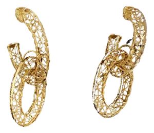18k Gold Filigree Loop Dangle Earrings in the Manner of Buccellati