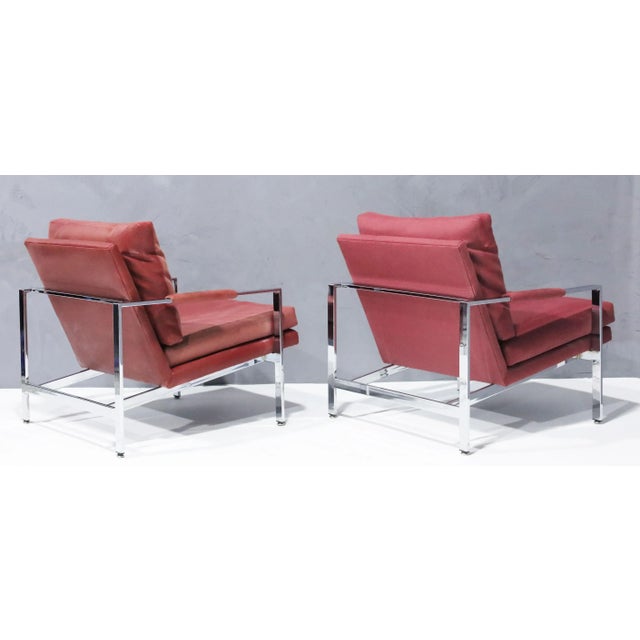 Mid-Century Modern Attributed to Milo Baughman Chrome Frame Lounge Chairs in Dusty Rose Faux Suede/Leather For Sale - Image 3 of 7