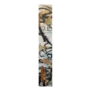 Christiane Corcelle "Whispers of the Forest 6" Mixed Media on Canvas, Tall Narrow Abstract Painting in Black, Sage and Ochre, 2024 For Sale