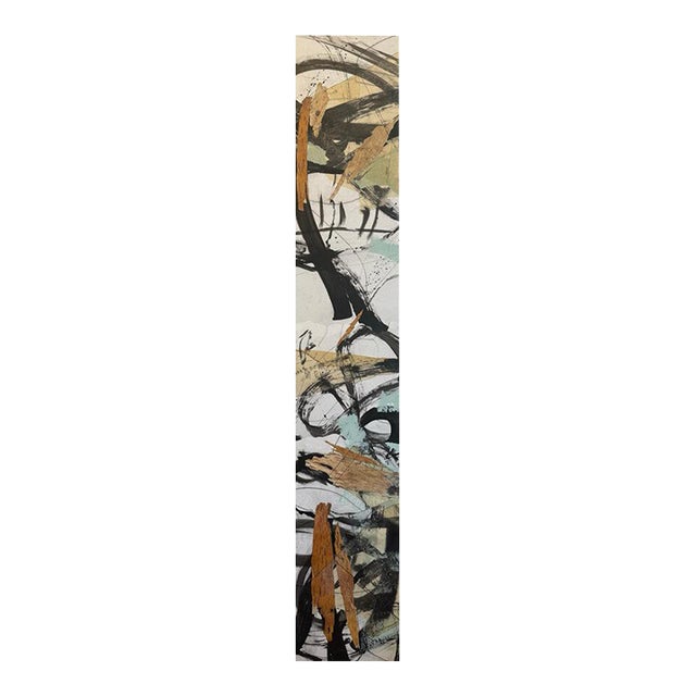 Christiane Corcelle "Whispers of the Forest 6" Mixed Media on Canvas, Tall Narrow Abstract Painting in Black, Sage and Ochre, 2024 For Sale