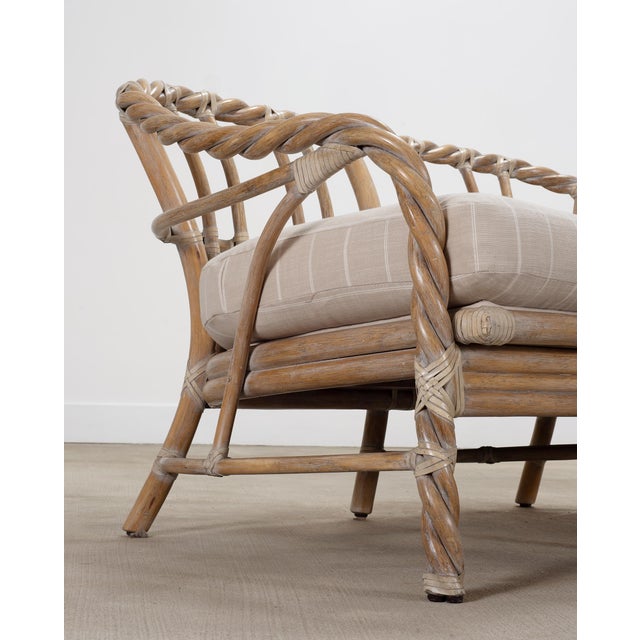 Pair of McGuire Organic Modern Cerused Twisted Rattan Settee and Lounge Chair For Sale - Image 16 of 18