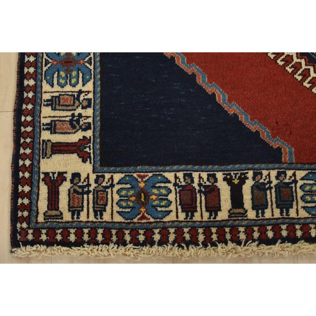 Yalameh Rug 3’4” X 4’10” Red Wool Vintage Tribal Hand-Knotted Carpet For Sale - Image 9 of 12