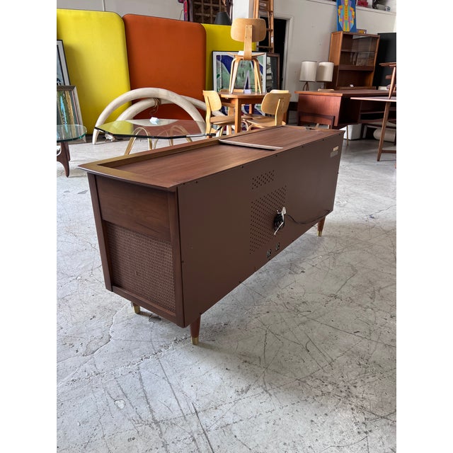 Vintage Walnut Stereo Cabinet Retrofitted With Bluetooth Capacity For Sale - Image 4 of 7