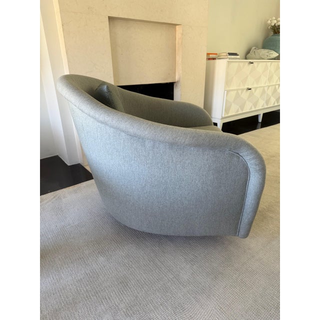 A Large Pair of Wool Upholstered Swivel Chairs Originally from 1970 and newly upholstered Dim: 33.85"W x 32.28"D x 29.52"H...