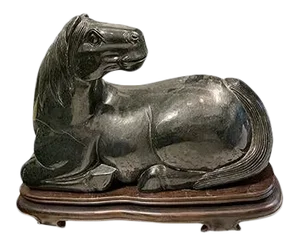 Vintage Asian Black Stone Horse Statue