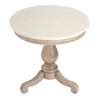 Danielle Marble 24" Pedestal Accent Table, Tan/Beige For Sale