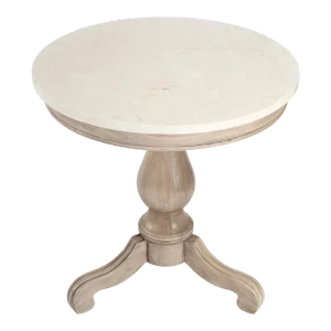 Danielle Marble 24" Pedestal Accent Table, Tan/Beige