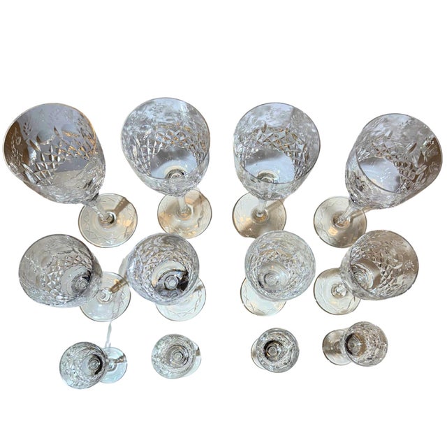 Hand‑cut lead crystal from Rogaska’s “Galia” pattern features a laurel‑leaf rim and tight diamond‑band accent above...