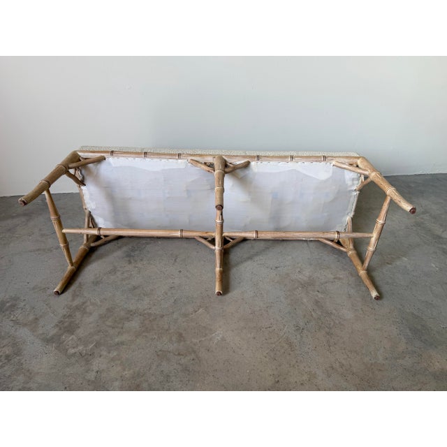 Vintage Hollywood Regency Style Faux Bamboo Carved Upholstered Bench For Sale - Image 11 of 12