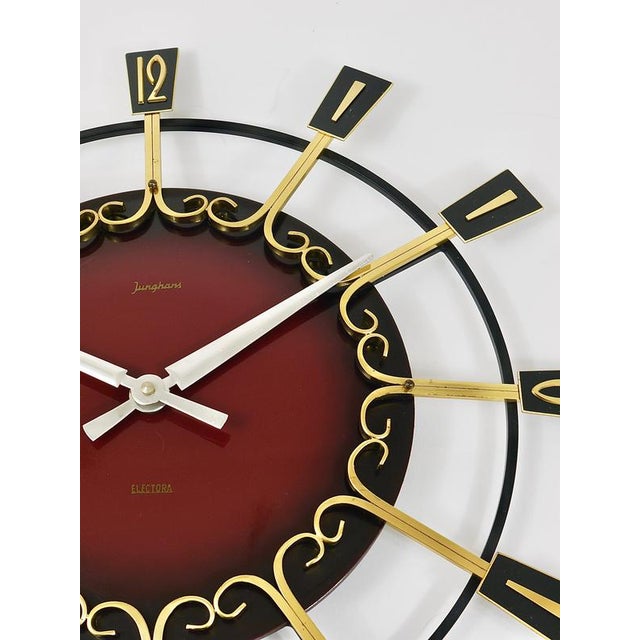 Large Mid-Century Brutalist Junghans Sunburst Wall Clock in Brass, Germany, 1950s For Sale - Image 14 of 16