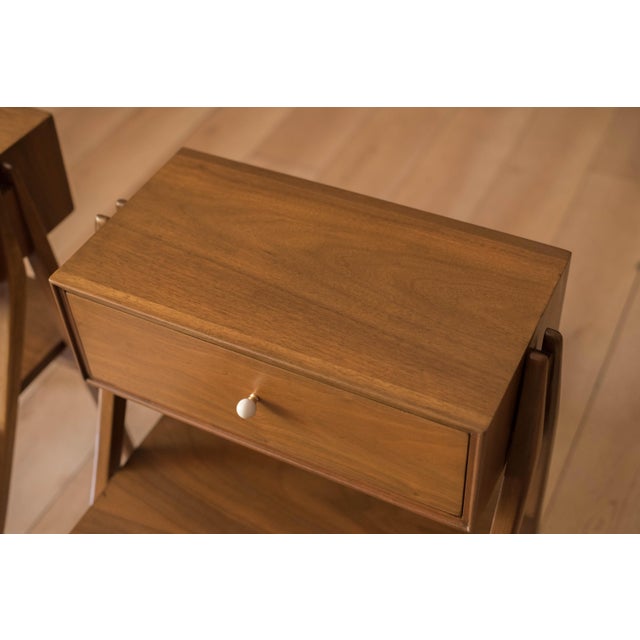 Wood Pair of Vintage Kipp Stewart Walnut Floating Nightstands by Drexel Declaration For Sale - Image 7 of 18