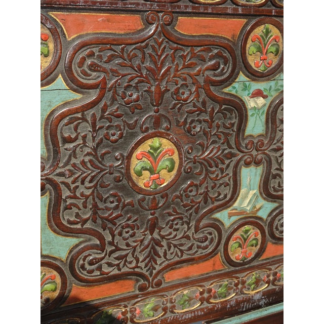 Antique Spanish Style Carved Vargueno Bargueno Drop Front Secretary Desk Cabinet For Sale - Image 16 of 18