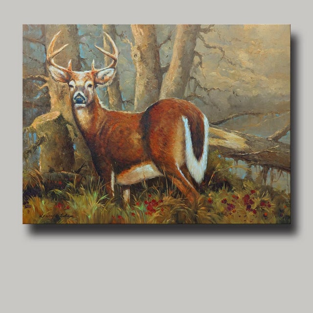 Traditional Large White Tail Deer Painting on Canvas For Sale - Image 3 of 5