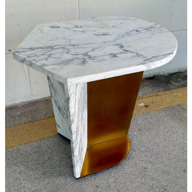 Modern Jonathan Charles Modern Carrara Marble and Brass Fusion Accent Table For Sale - Image 3 of 7