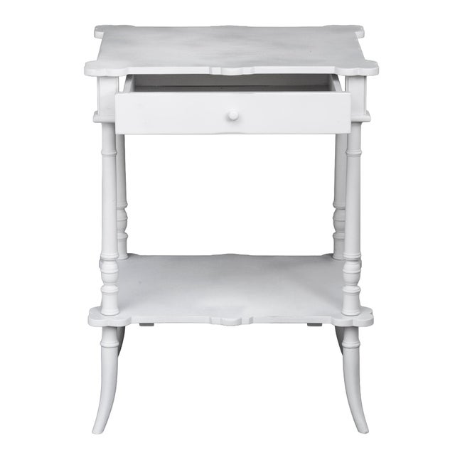 A Vintage White Painted Wood Bedside Table with a drawer and a Lower Shelf.