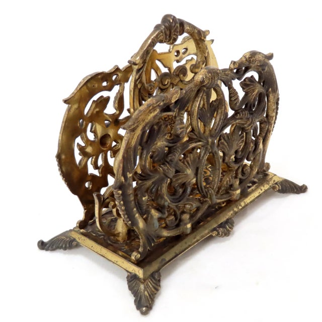 Antique Bronze Gilt Cast Iron Letter Rack With Dolphins For Sale In Boston - Image 6 of 13