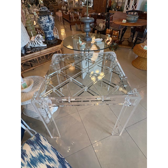 Glass Charles Hollis Jones Vintage Lucite Lattice Glass Top Peg Game or Dining Table For Sale - Image 7 of 11
