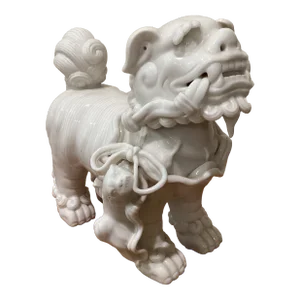 Early 19th Century China DeHua White Porcelain Handmade Stand Up Shi Shi Foo Dog Lion