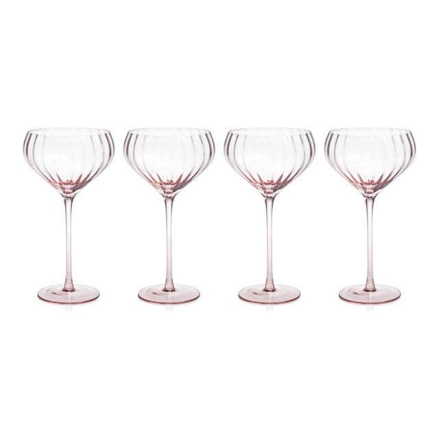 Contemporary Malden 4-Piece Set Optic Cocktail Glasses, Pink For Sale - Image 3 of 3